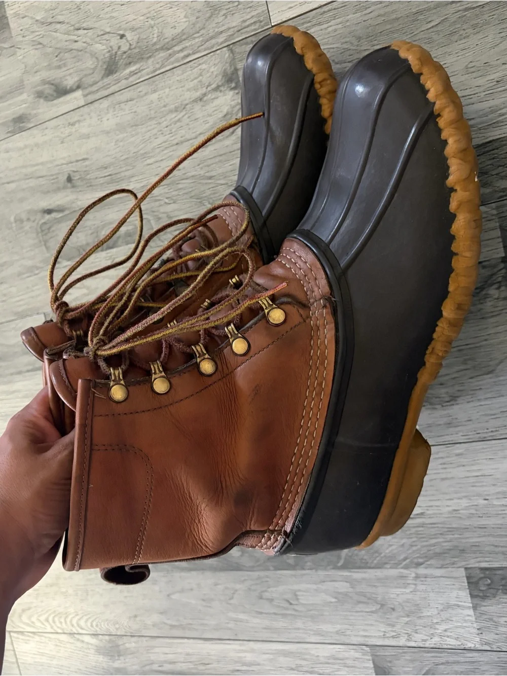L.L. Bean Gore Tex Brown Leather and Rubber Waterproof Duck Bean Boots